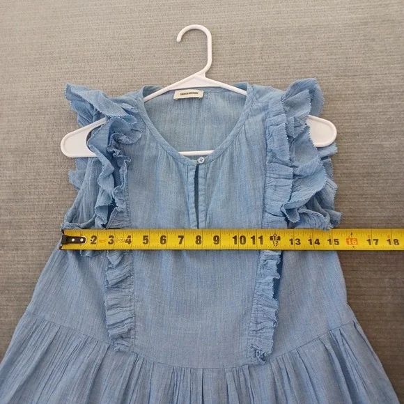 Zadig Voltaire Rousseau Dress Womens XS Blue Sleeveless Ruffles Casual V Neck - Picture 5 of 8